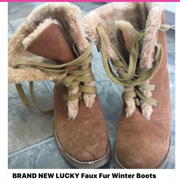 BRAND NEW LUCKY Faux Fur Winter Boots Browns Womens Sz 37(7) - Picture 2 of 2